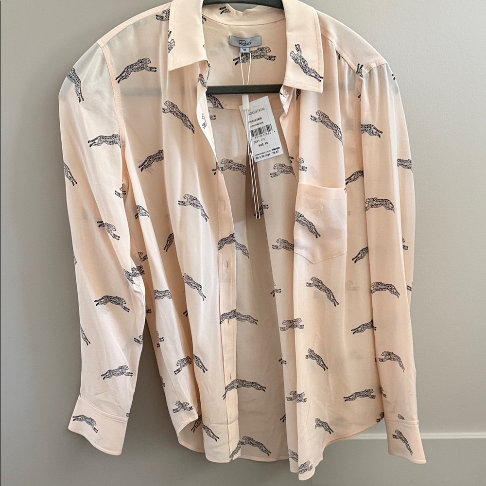Rails Peach Leopard Print Button-Up Blouse
